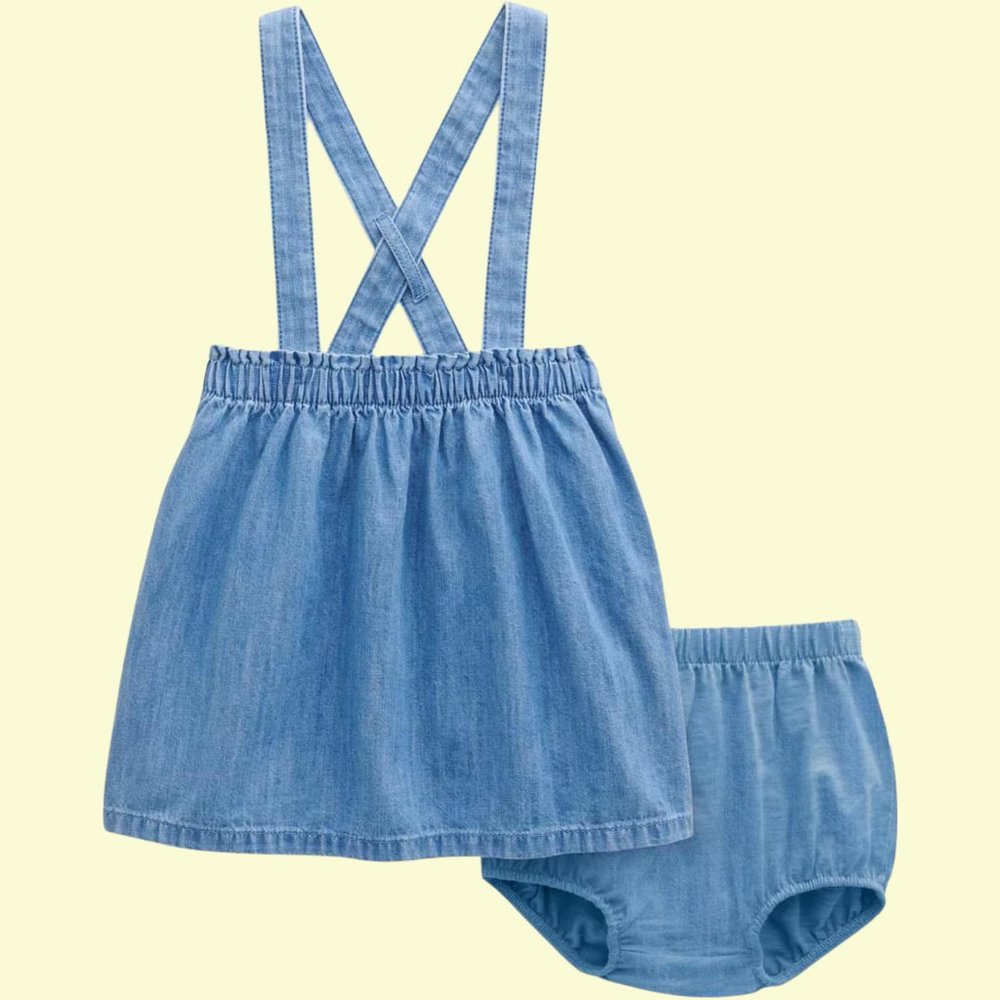 NWT 2 Piece Organic Chambray Jumper/ Dress & Bloomers